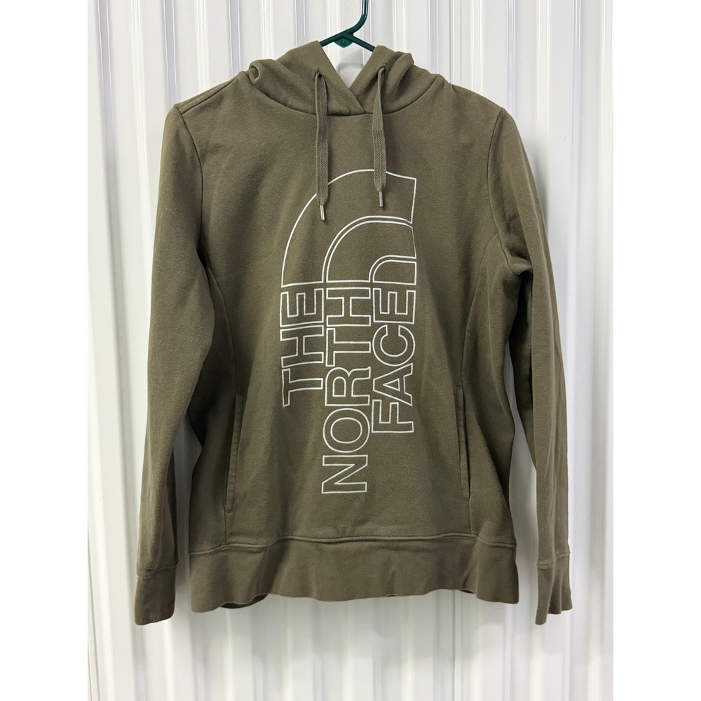 The North Face Hoodie Womens L Olive Green Excellent Graphic Pullover Sweatshirt